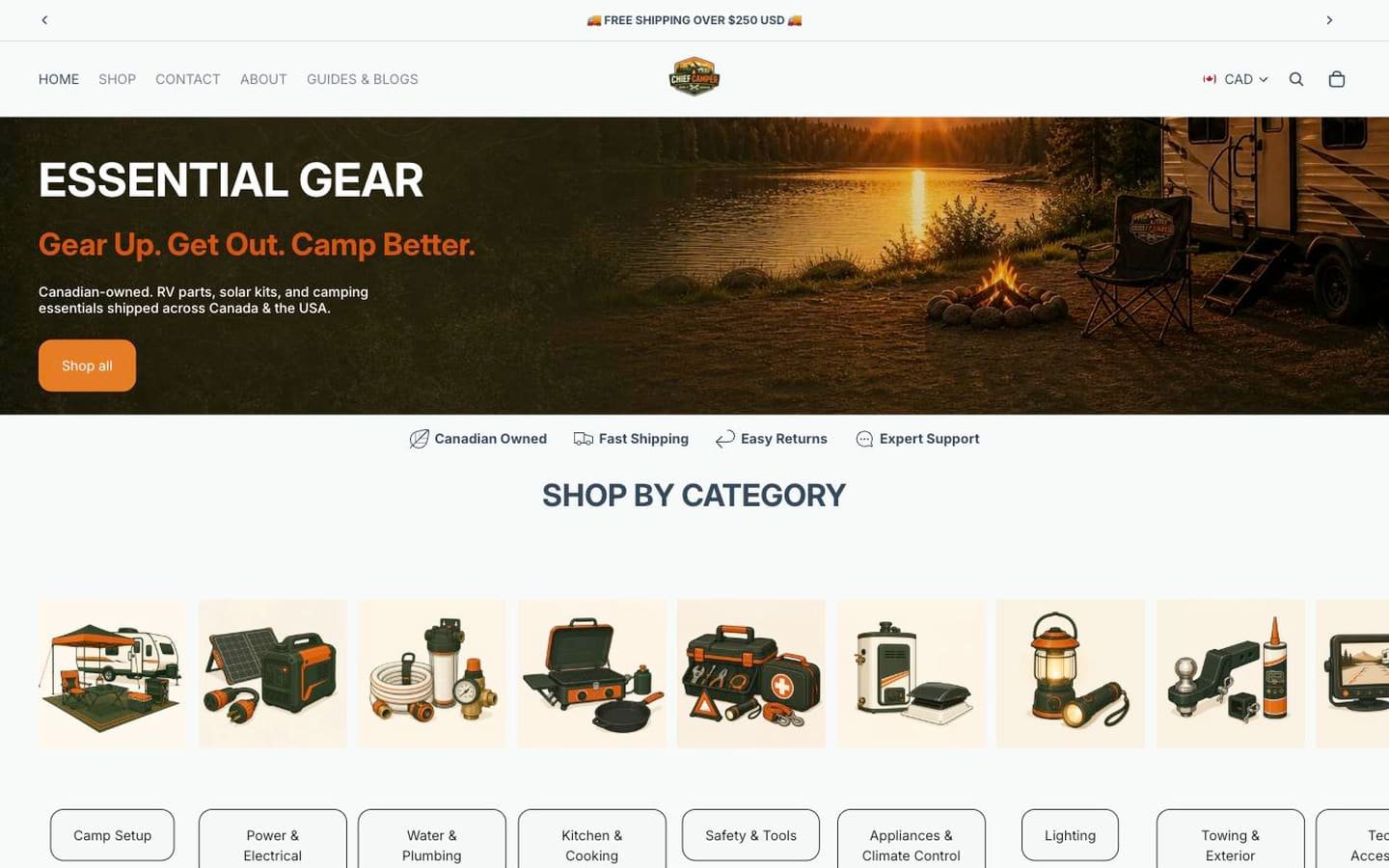 The Chief Camper homepage on a desktop screen.