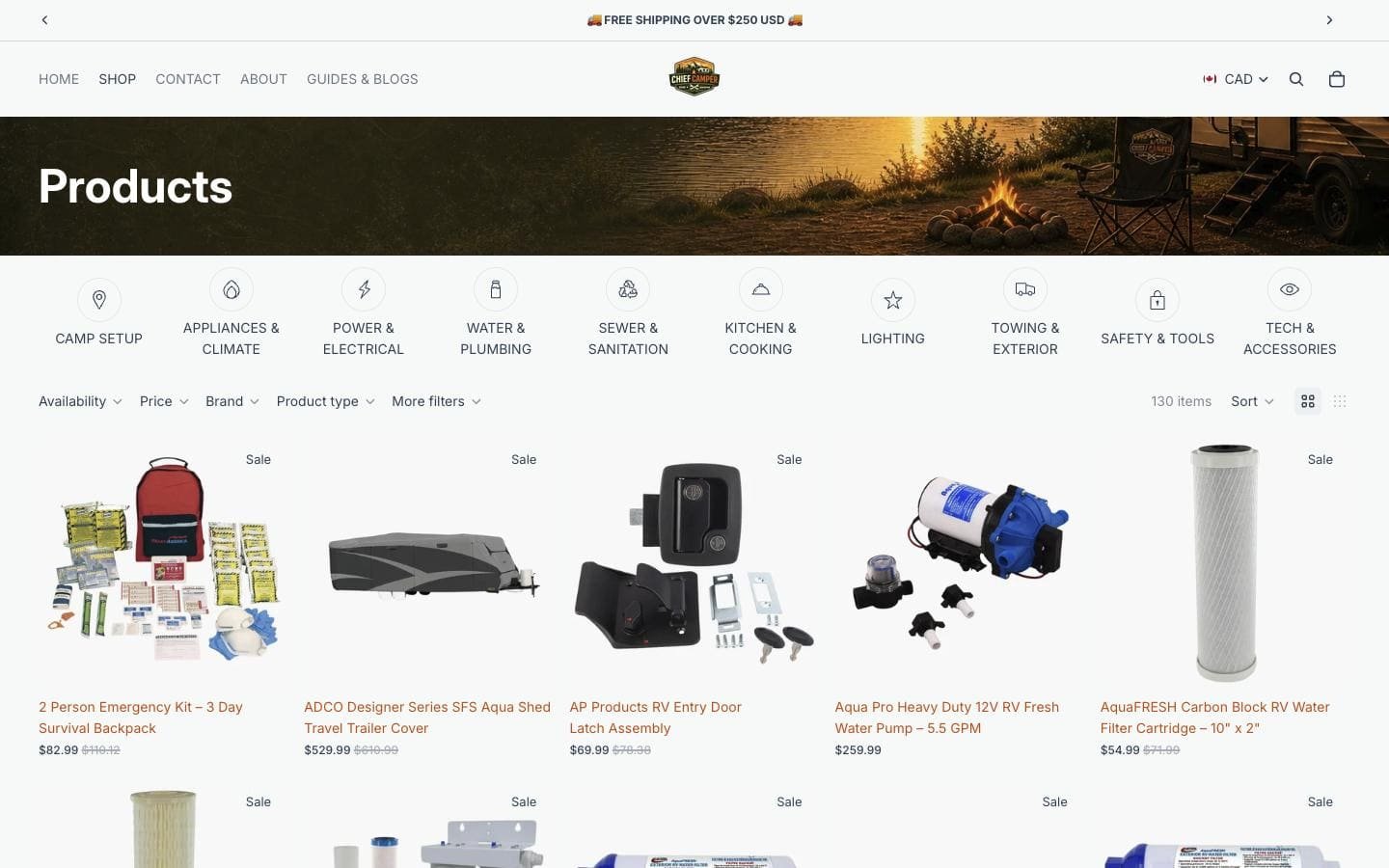 An interior page of the Chief Camper website.